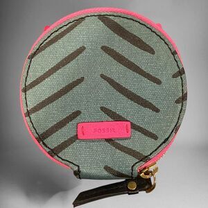 Fossil Cat Change Coin Purse Zippered Round